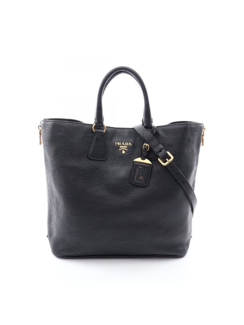 Prada Tote Bag 2-Way Black Leather Metal Logo